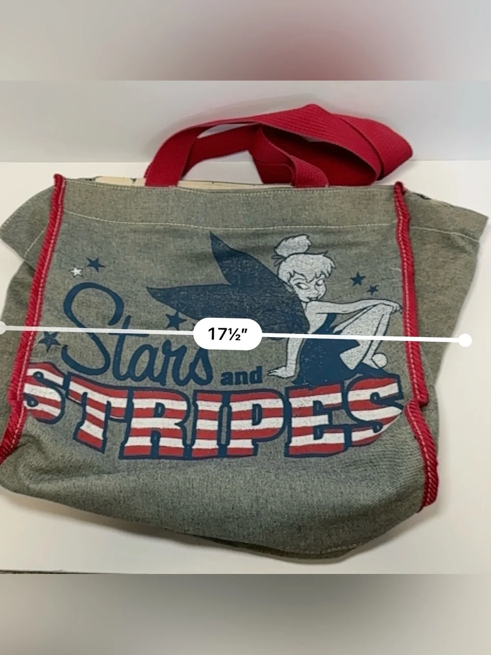 Disney Store Tinker Bell Stars and Stripes denim tote bag
